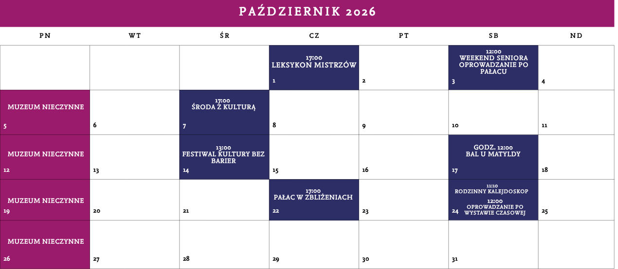 Kalendarz wydarzeń na miesiąc październik