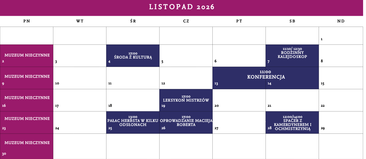 Kalendarz wydarzeń na miesiąc listopad