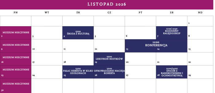 Kalendarz wydarzeń na miesiąc listopad