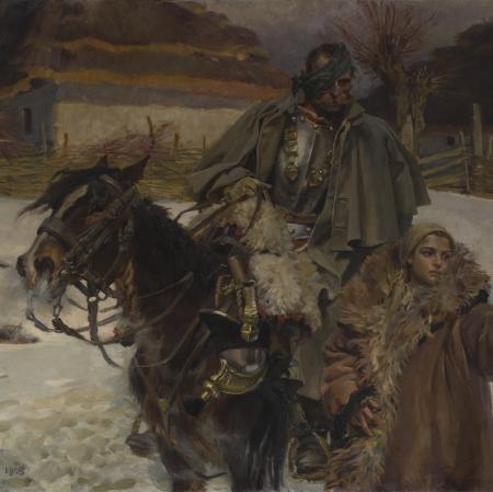 Wojciech Kossak, Ranny kirasjer i dziewczyna,1908 r