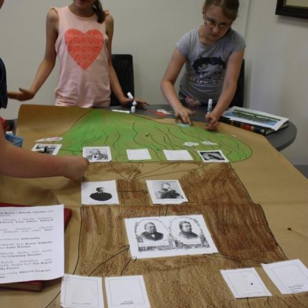 Zespołowa praca uczniów na warsztatach "Drzewo pokoleń"