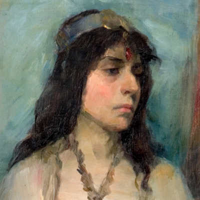 Fragment obrazu Cyganka - zbliżenie na twarz kobiety