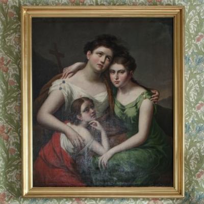 Obraz autorstwa Józefa Oleszkiewicza na tle tapety z sypialni pani domu