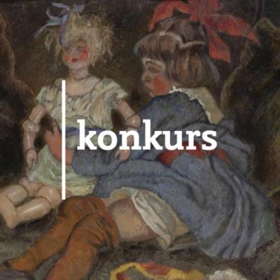 Napis konkurs na tle obrazu, w którym dziewczynka trzyma lalkę 