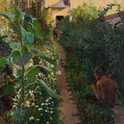 Jacek Malczewski, W ogrodzie, 1898, zbiory Muzeum Pałac Herbsta, oddziału Muzeum Sztuki w Łodzi