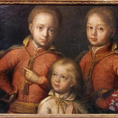 Artysta nieznany, Portret trzech synów króla Jana III Sobieskiego, 2 poł. w. XVII, zbiory Fundacji Książąt Czartoryskich w Puławach.