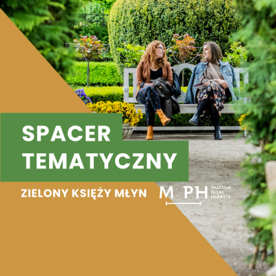 Kwadratowa grafika. Jej pole podzielone jest na pół po skosie. Jedną część wypełnia fragment zdjęcia - dwie kobiety siedzą na ławce w parku i rozmawiają zwrócone do siebie. Drugą część wypełnia jednolity pomarańczowy kolor. W centrum napis na jasnozielonym tle.