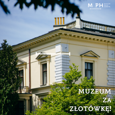 Zabytkowy, klasycystyczny budynek Muzeum Złotów otoczony zielenią.