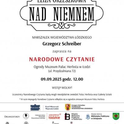 Plakat informujący o Narodowym Czytaniu "Nad Niemnem" Elizy Orzeszkowej
